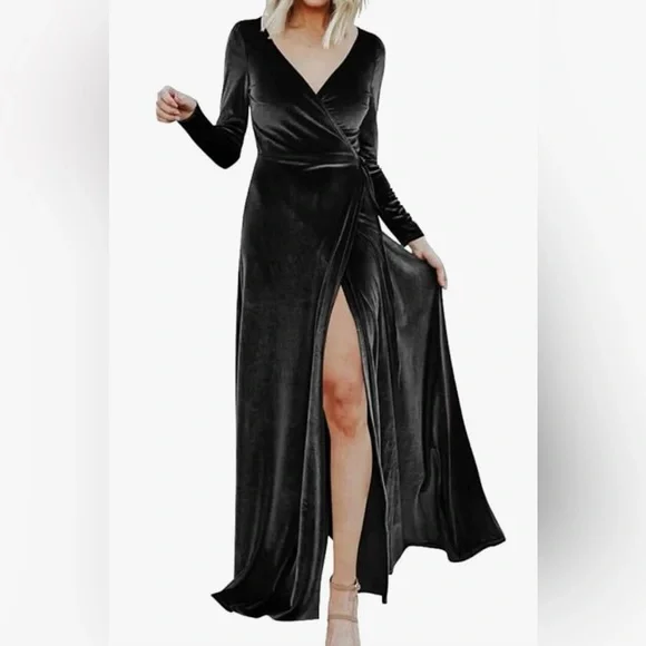 chinese dress ladies Womens Meghan Velvet Wrap Maxi Dress Bridesmaid Gown Full Sleeves - main image 0